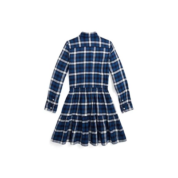 Polo Ralph Lauren Big Girls Plaid Tiered Cotton Flannel Shirtdress Blue Size 16 - Picture 2 of 7